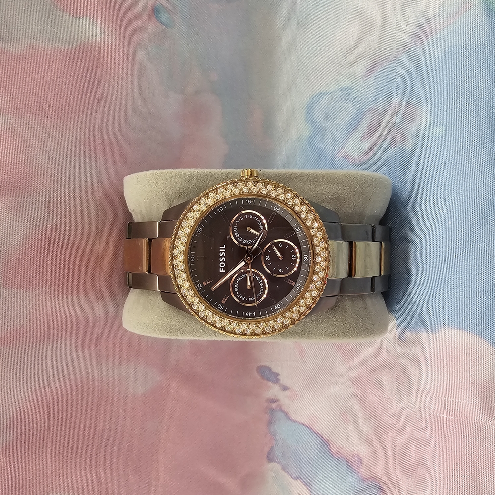 Fossil Gold and Brown Watch with Intricate Design